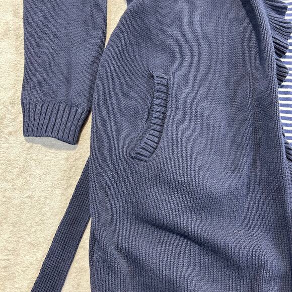 Talbots Blue Ruffle Cardigan Womens Medium Tie Waist Lined Pockets Cotton Blend - Picture 6 of 12